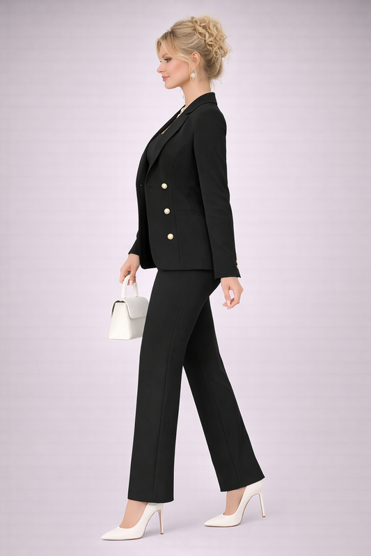 Tinută Neagră Completă 3 Piese Premium Top, Sacou și Pantaloni