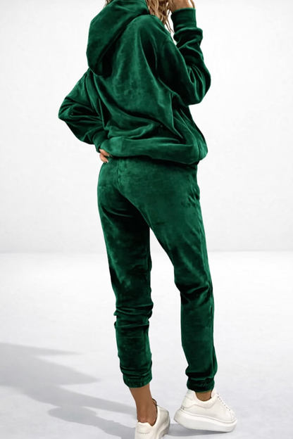Trening Catifea Verde - Set 2 Piese: Hanorac + Pantaloni