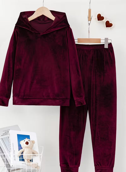 Trening Catifea Bordo - Set 2 Piese: Hanorac + Pantaloni