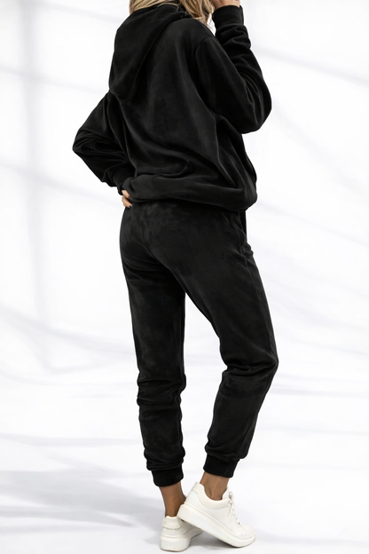 Trening Catifea Negru - Set 2 Piese: Hanorac + Pantaloni
