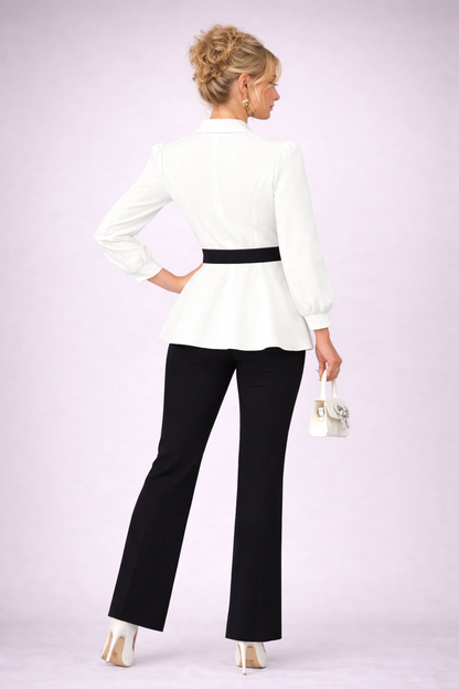 Set 2 Piese Moderne Bluză și Pantaloni 2026 Alb