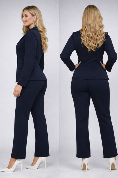 Set Office Albastru 2 Piese Casual cu Sacou si Pantaloni