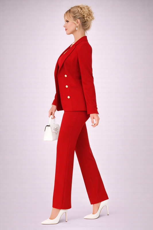 Tinută Rosie Completă 3 Piese Premium Top, Sacou și Pantaloni