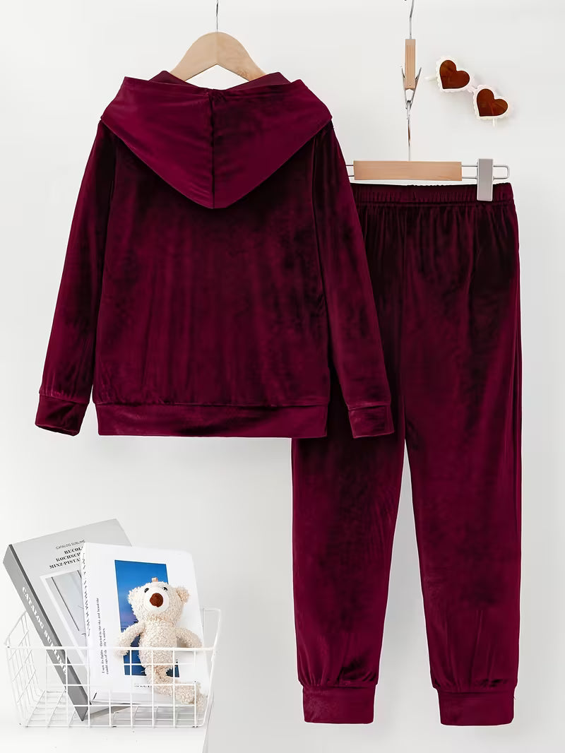 Trening Catifea Roz - Set 2 Piese: Hanorac + Pantaloni