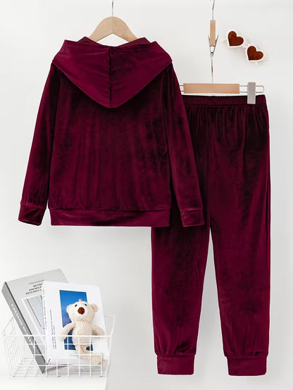 Trening Catifea Bordo - Set 2 Piese: Hanorac + Pantaloni