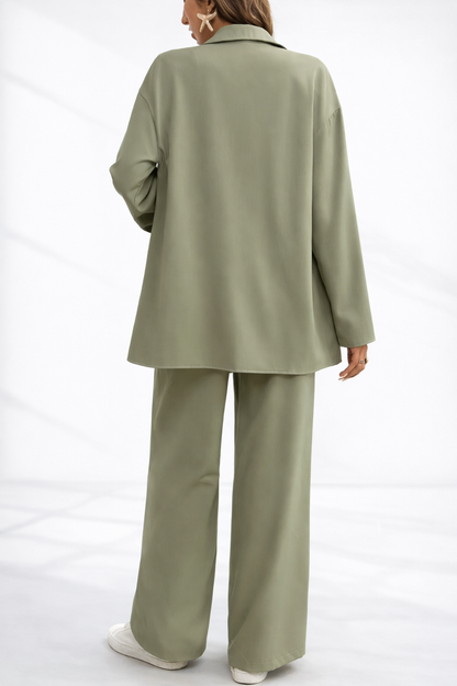 Set Office 2 Piese Casual cu Cămasă și Pantaloni Largi – Stil Lejer și Elegant pentru Tinute de zi cu zi 