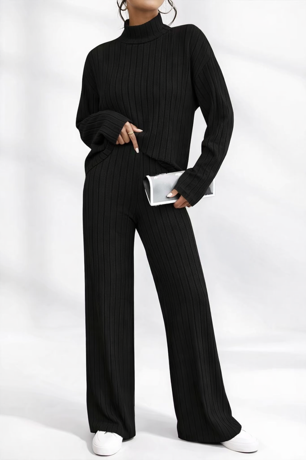 Set Tricot din 2 Piese pentru Femei 2026 Negru 